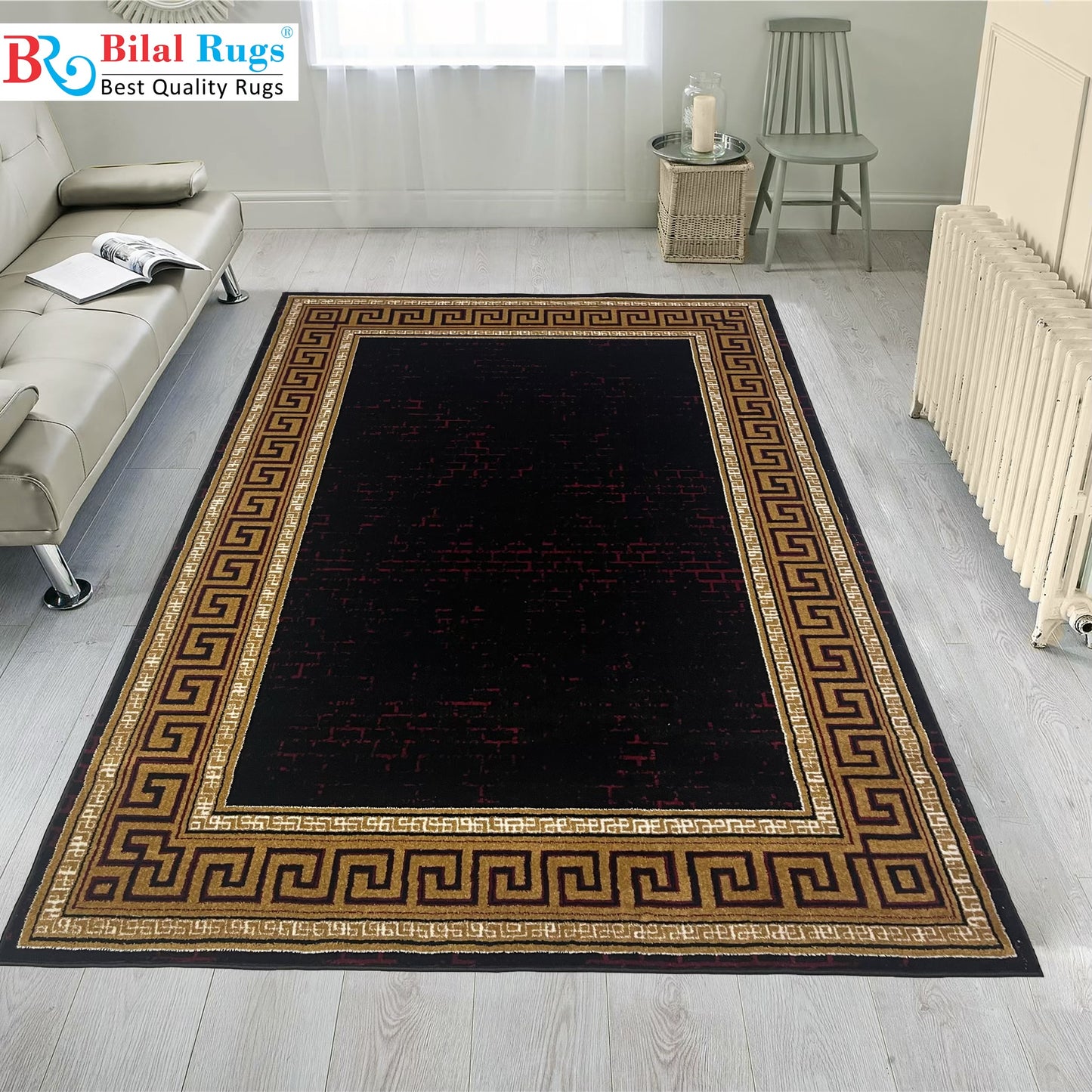 Modern  polypropylene Rug,back woven(Article-1736-Black)