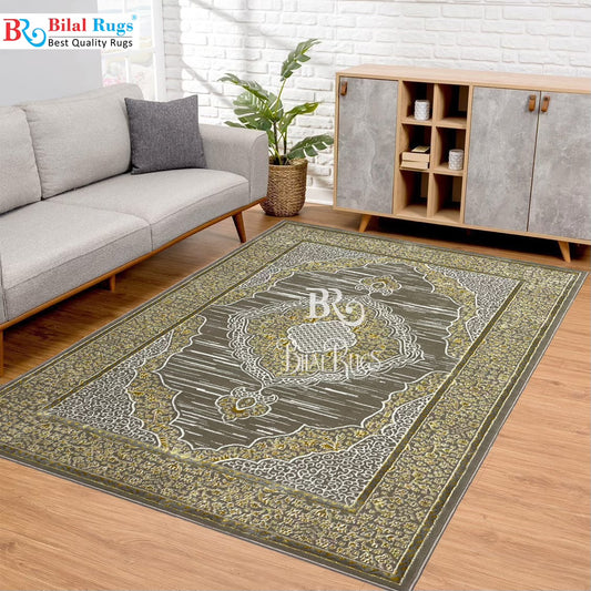Pakistani Silk Woven Rug.(Article-1460-Light Beige , Gold)
Size : 5ft width  x 7.3ft length (150cm x 220cm)