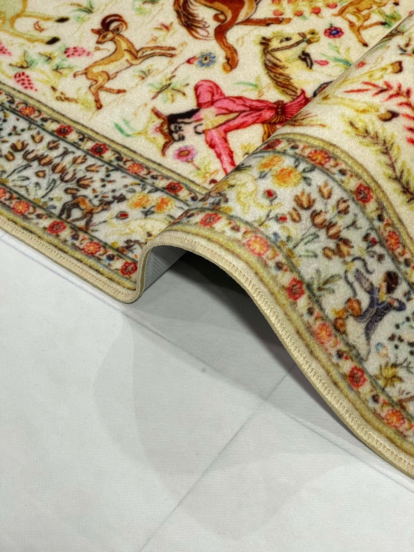 TPR Non Woven Rug. Article-06-Cream , Multi