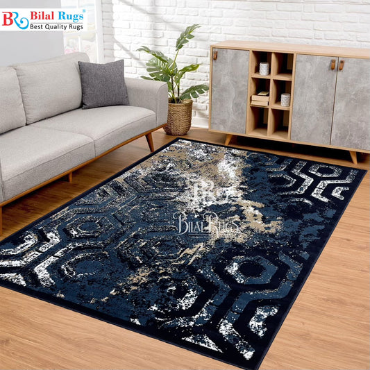 Modern Polypropylene Rug Back Woven(Article-381-Blue)