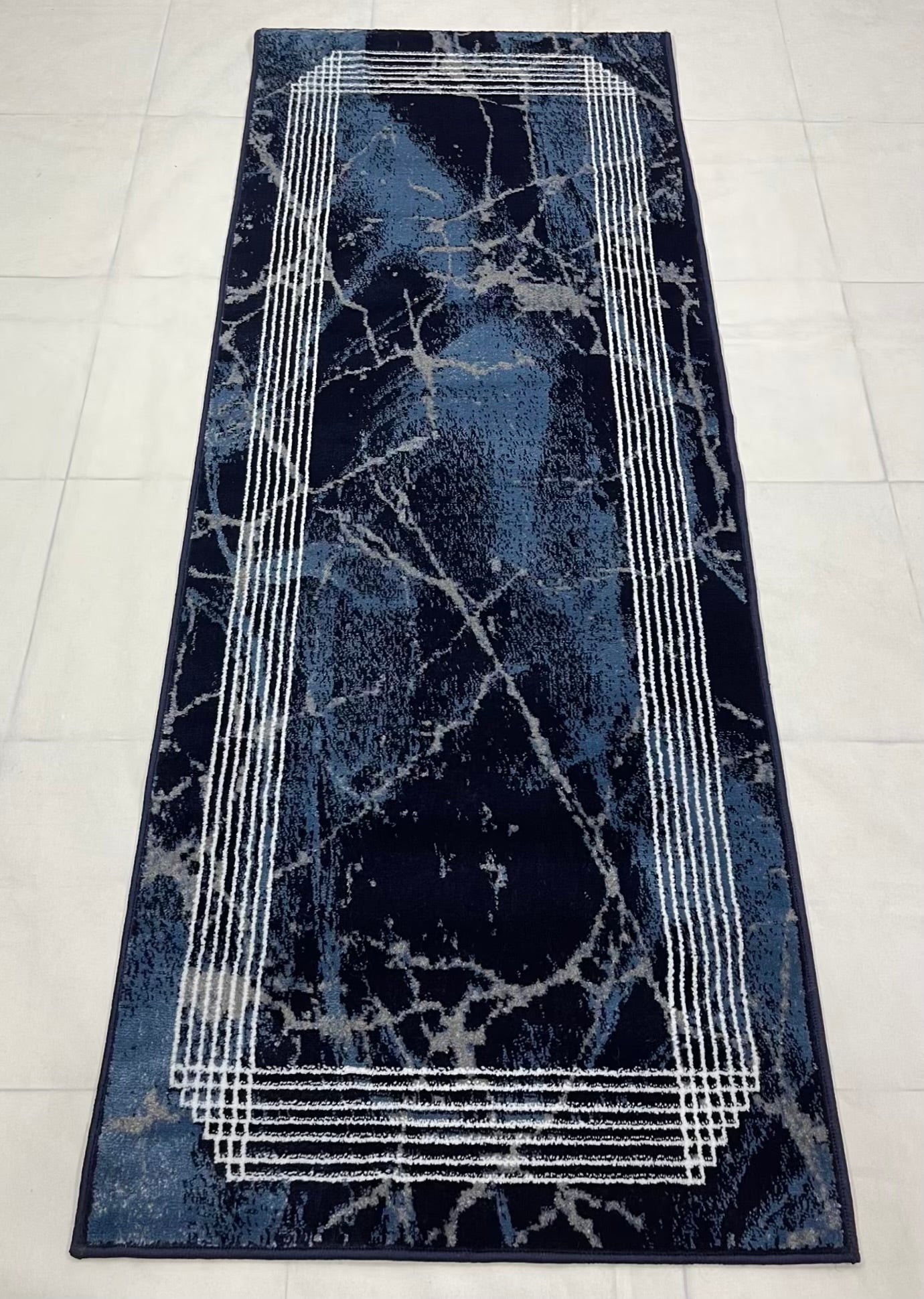 Blue Modern Polypropylene Woven Runner. Size : 2.6 ft width x 6.6 ft length (80 cm x 200 cm)