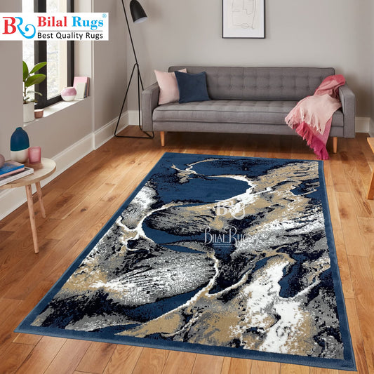 Modern polypropylene Rug,back woven (Article-175-Blue) Size : 4 ft width x 5.6 ft length (120 cm x 170 cm)