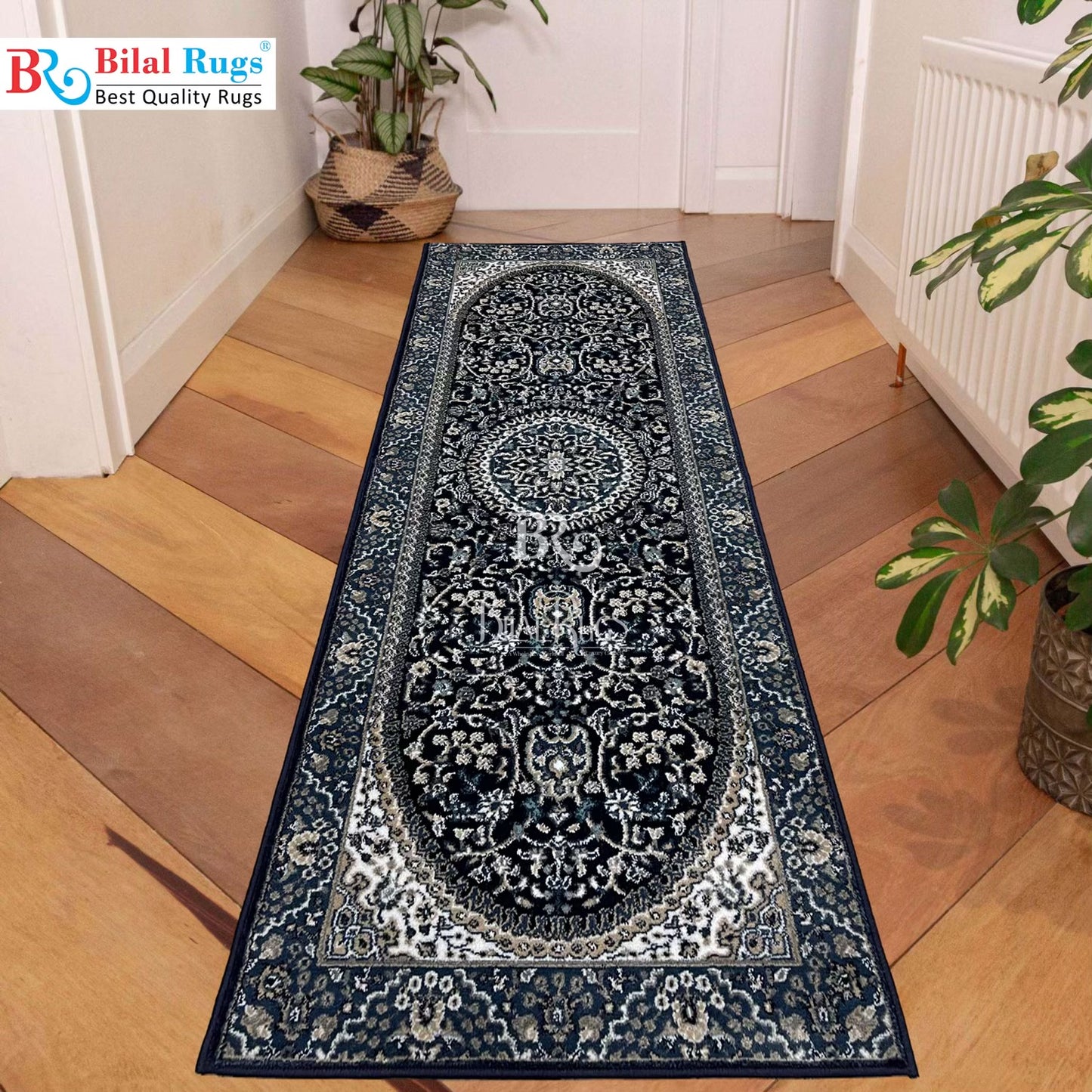 Blue Persian Polypropylene Woven Runner.
Size : 2.6 ft width x 6.6 ft length
(80 cm x 200cm)