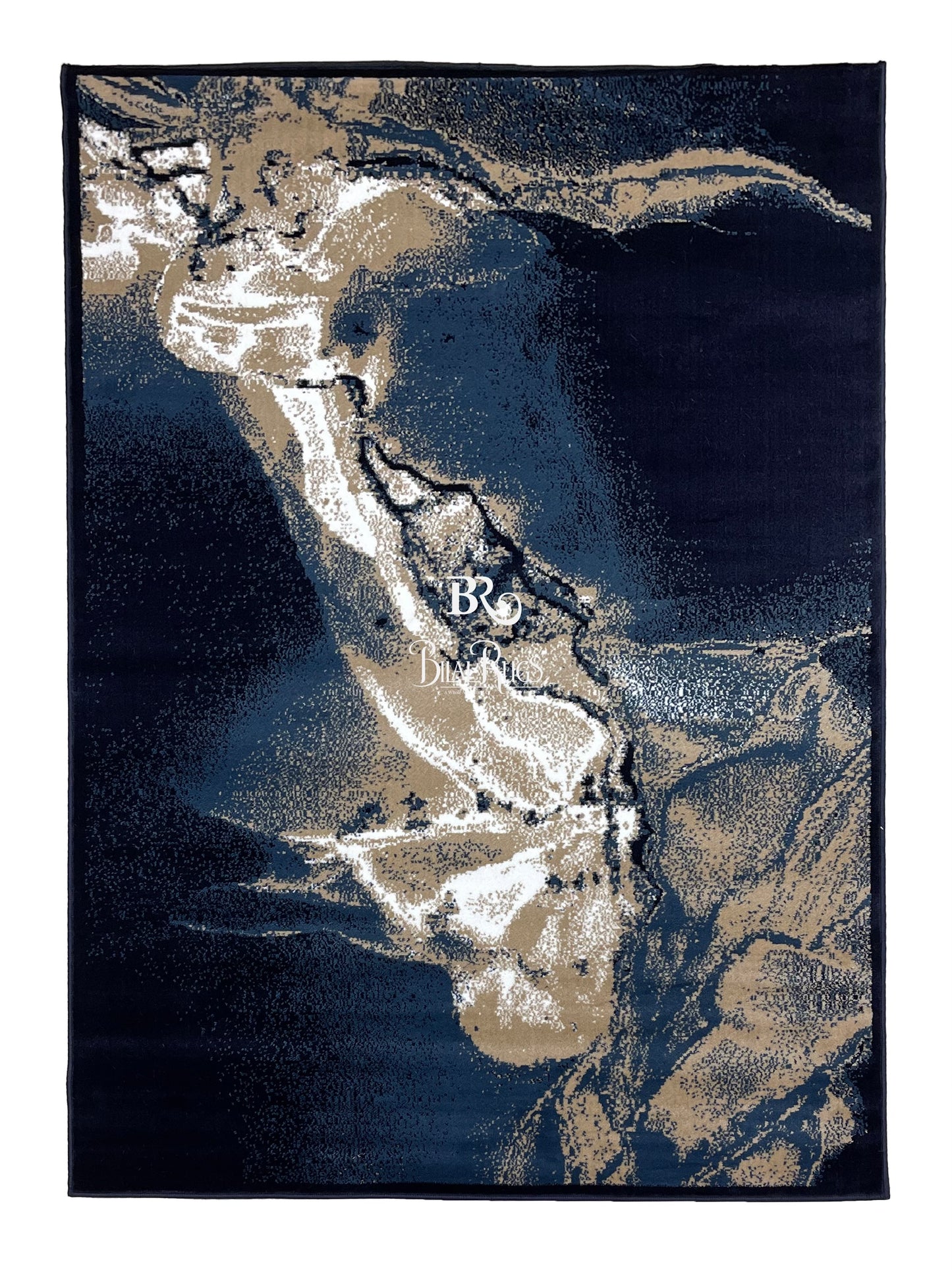 Modern polypropylene Rug,back woven(Article-1056-Blue) Size : 5ft width  x 7.3ft length (150cm x 220cm)