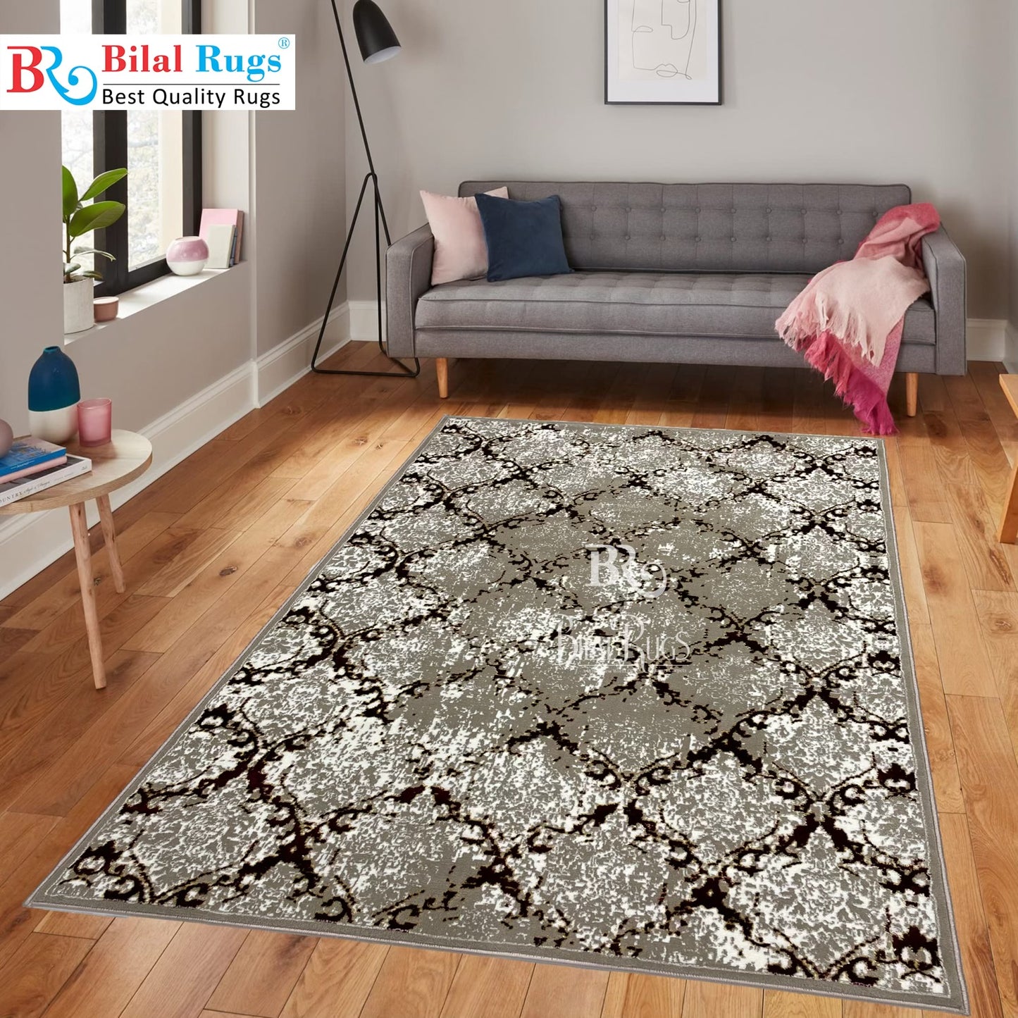 Pakistani Silk Woven Rug.(Article-1469-Light Beige , Red) Size : 5ft width x 7.3ft length (150cm x 220cm)