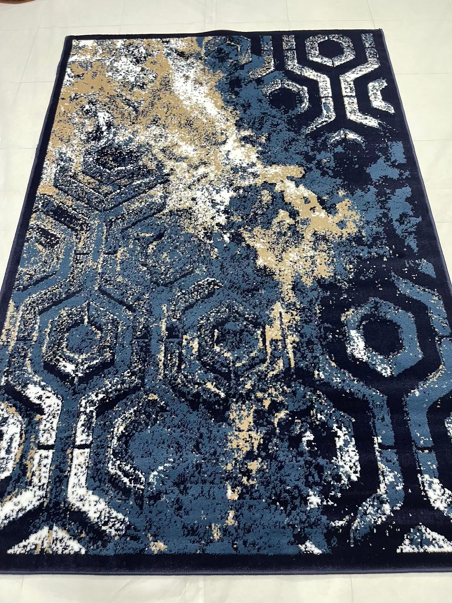 Modern Polypropylene Rug Back Woven(Article-381-Blue)