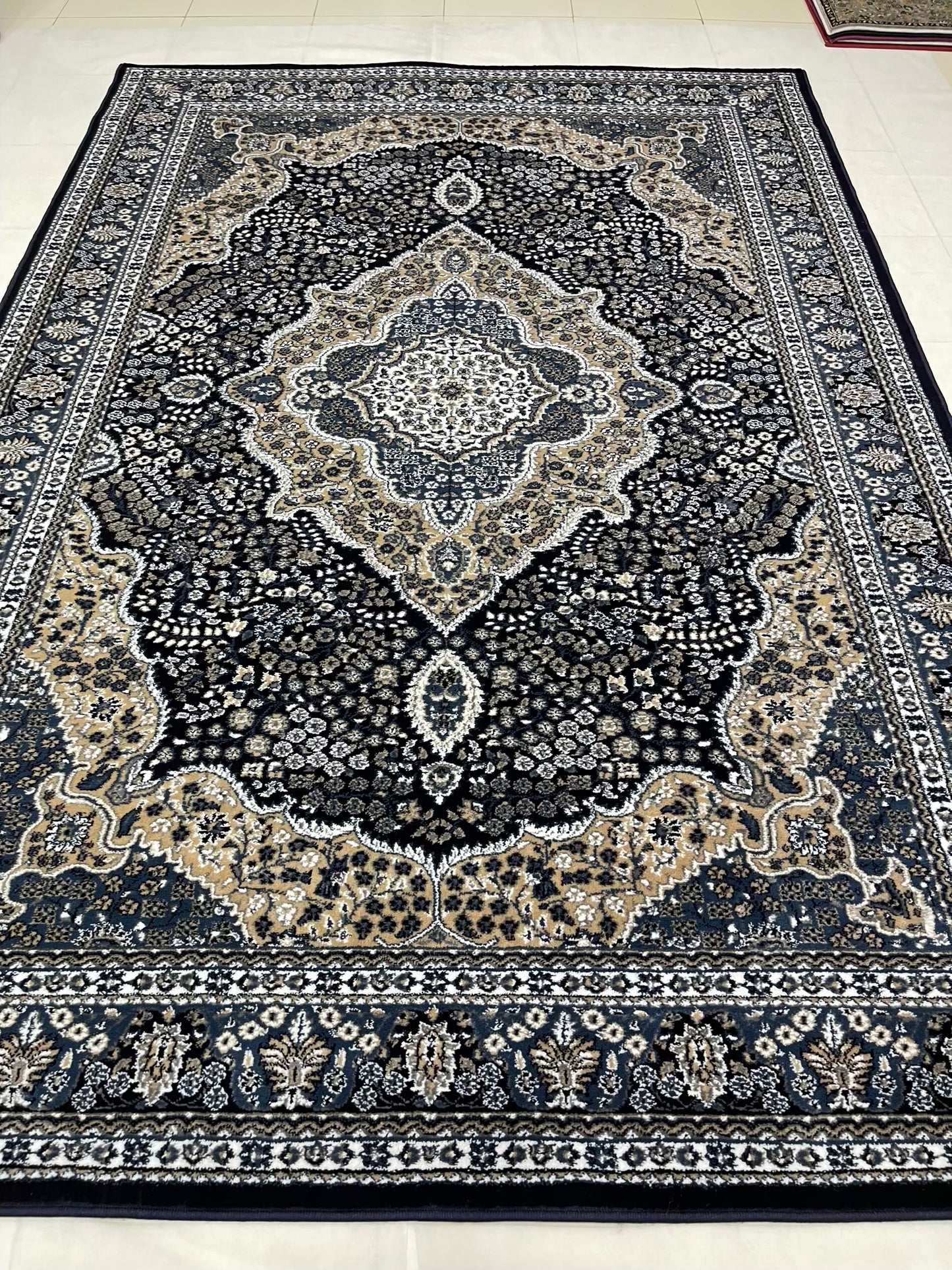 Persian polypropylene Rug,back woven(Article-25-Blue) Size : 6.6 ft width x 9.6 ft length (200cm x 290cm)