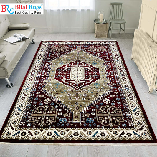 New Turkish Silk (Super Hair) 
Size: 6.6 ft width x 9.6 ft length (200cm x 290cm)
Article -409- Red , Multi Colour