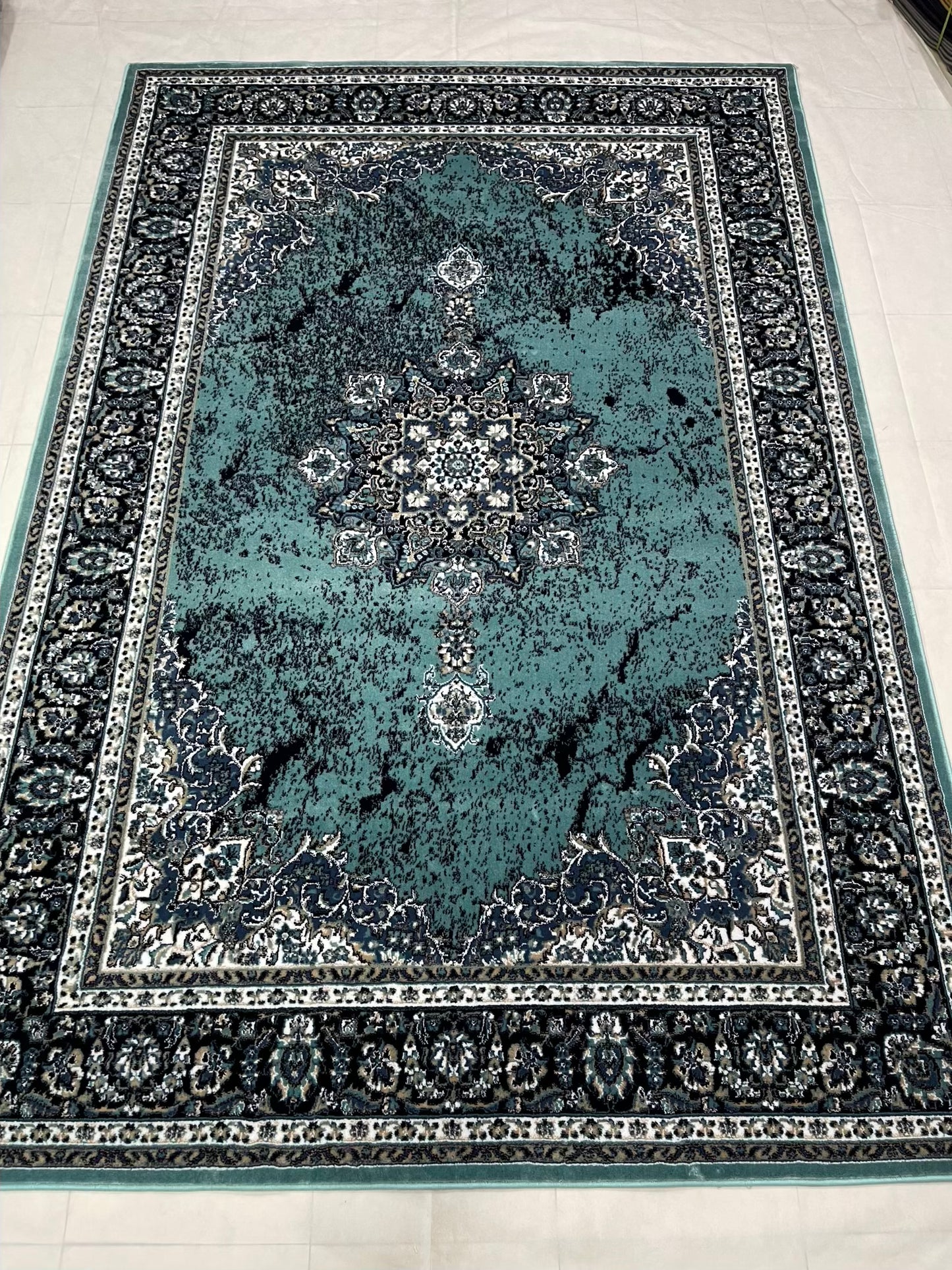 Persian polypropylene Rug,back woven(Article-23-Feroze)
Size: 6.6 ft width x 9.6 ft length (200cm x 290cm)