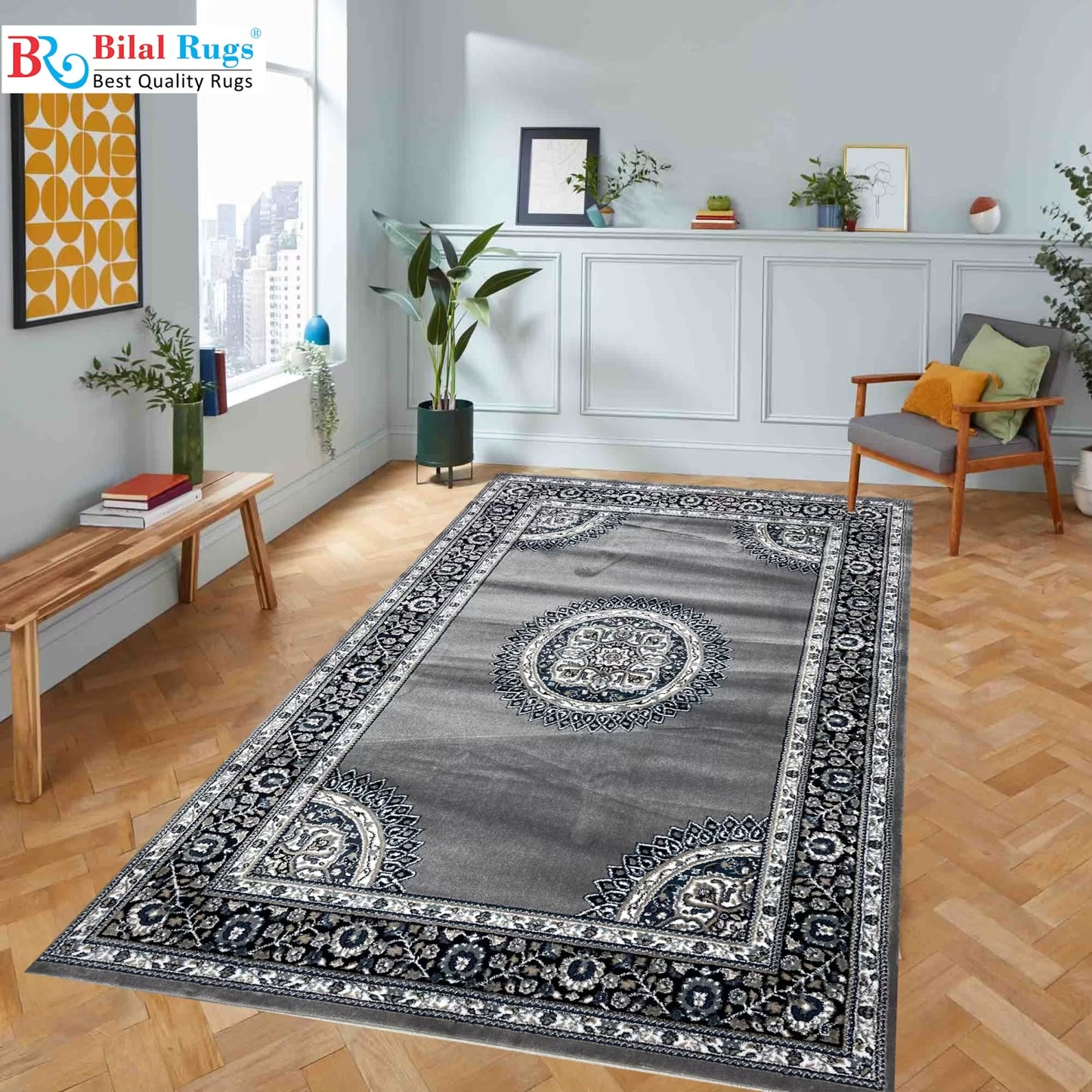 Persian Polypropylene Rug,back woven(Article-57-Grey)
Size : 5ft width x 7.3ft length (150cm x 220cm)