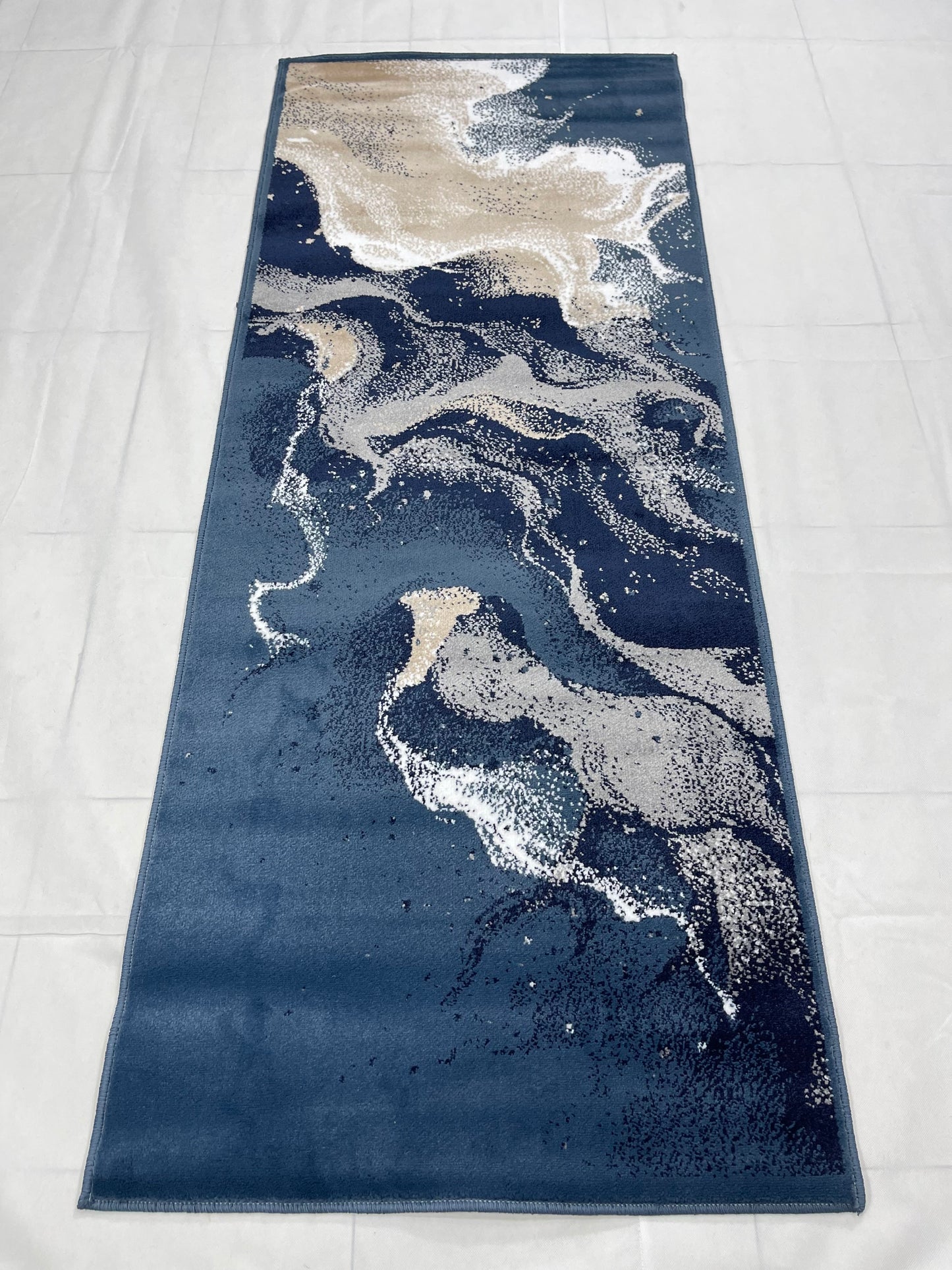 Blue modern Polypropylene Woven Rug. Size : 2.6 ft width x 6.6 ft length (80 cm x 200cm)
