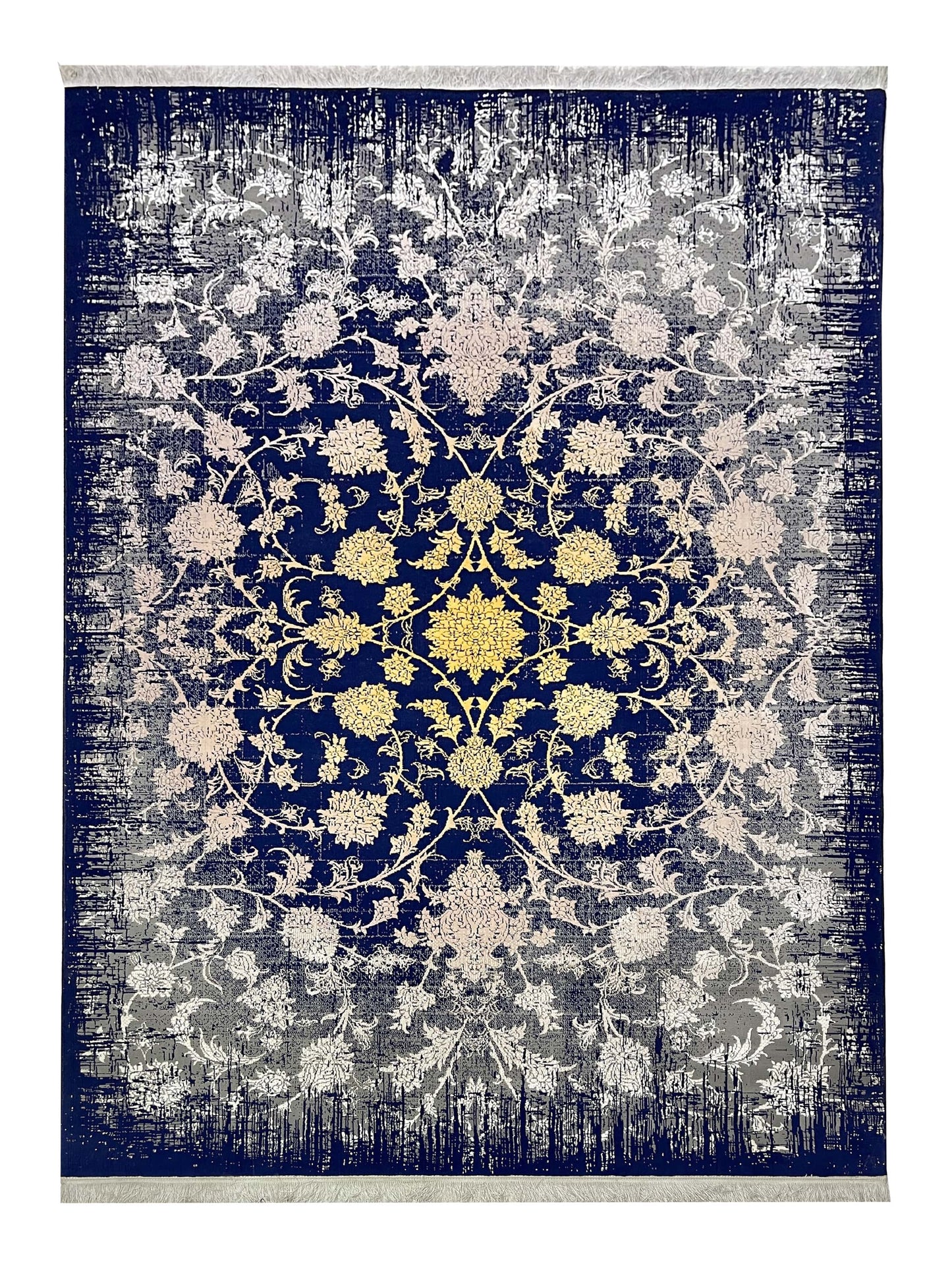 Irani Vintage Woven Rug.
Article -2016-Grey , Yellow , Blue
Size: 6.6 ft width x 9.6 ft length (200cm x 290cm)