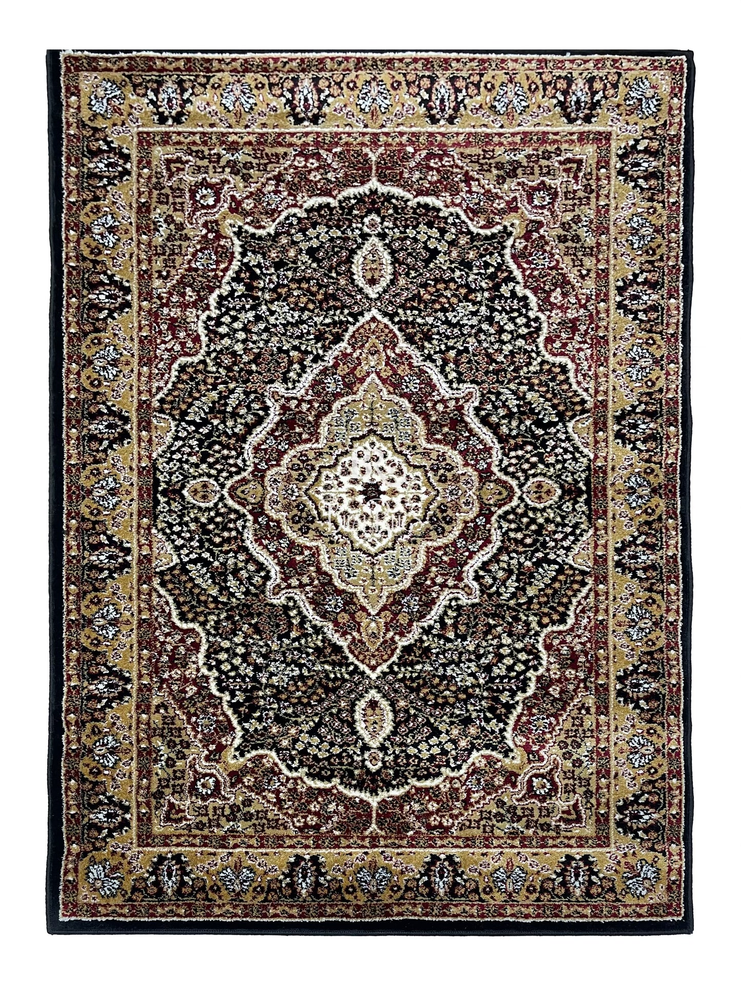 Persian Polypropylene Rug,Woven Back (Article-25-Black,Red) Size : 4 ft width x 5.6 ft length (120 cm x 170 cm)