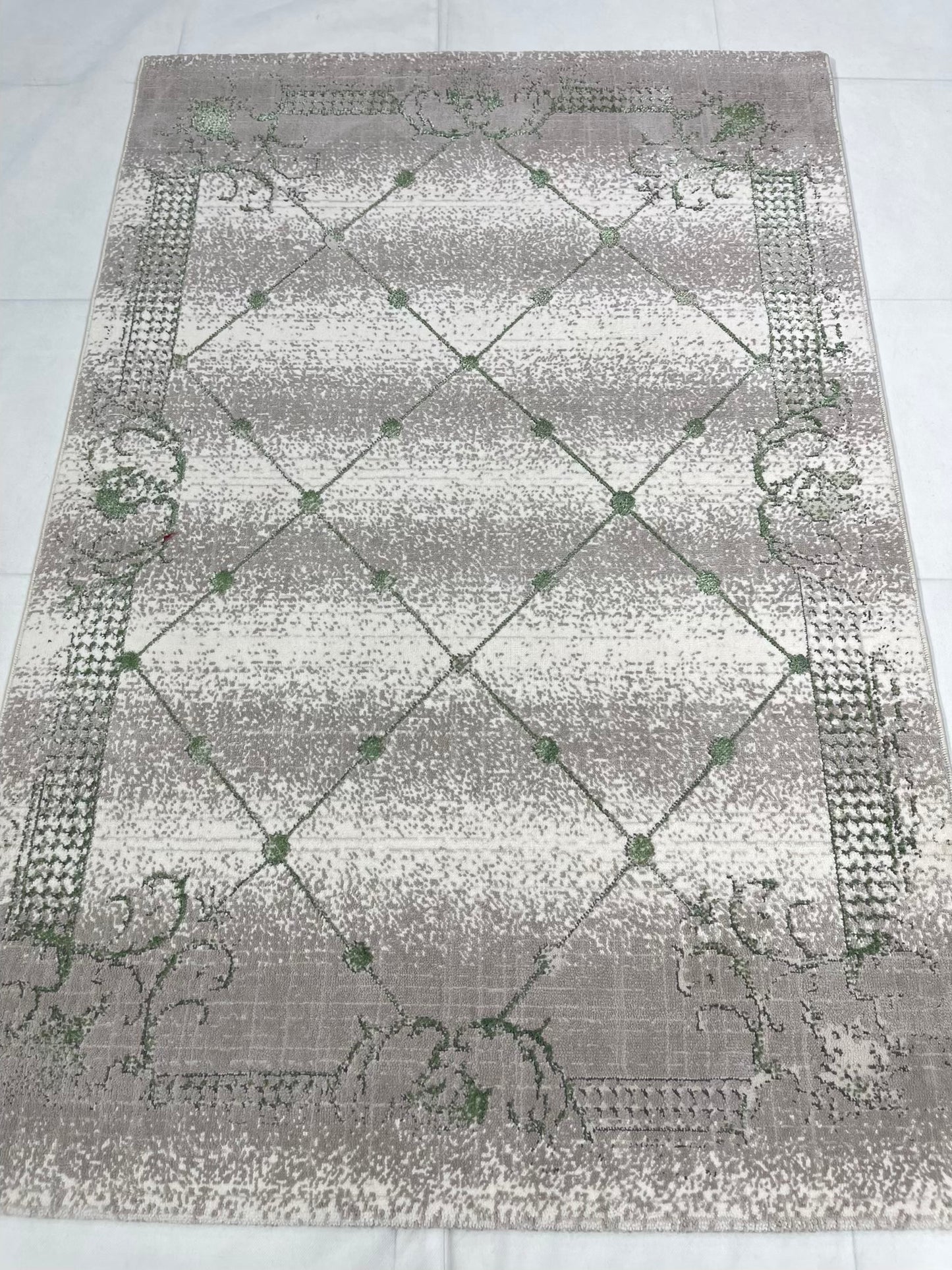 Irani viscose Rug , Woven Back Article-303-Green Size : 3 ft width x 5 ft length (100 cm x 150cm)