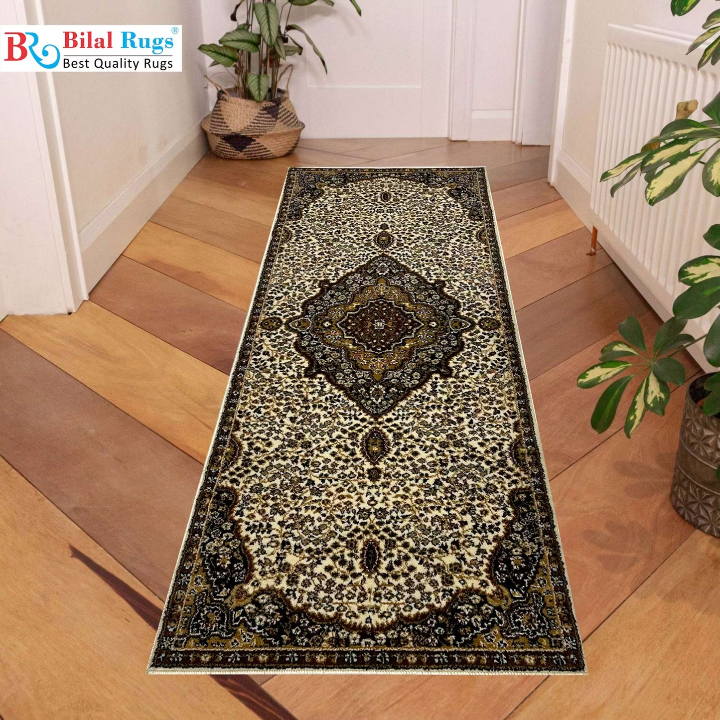 Off white Persian Polypropylene Woven Runner.
Size : 2.6 ft width x 6.6 ft length
(80 cm x 200 cm)