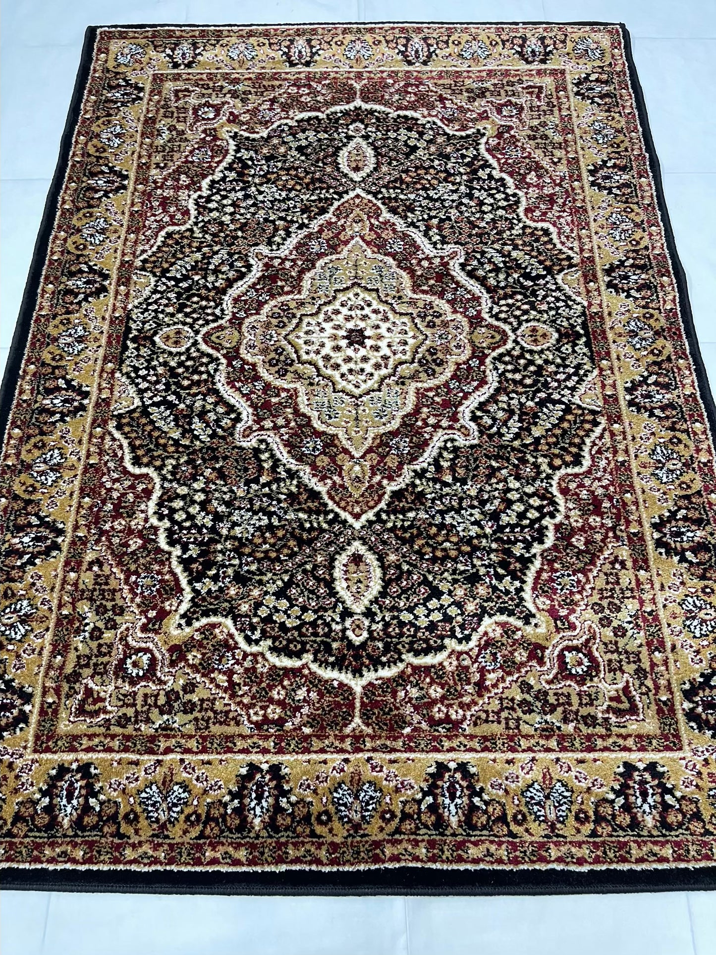 Persian Polypropylene Rug,Woven Back (Article-25-Black,Red) Size : 4 ft width x 5.6 ft length (120 cm x 170 cm)