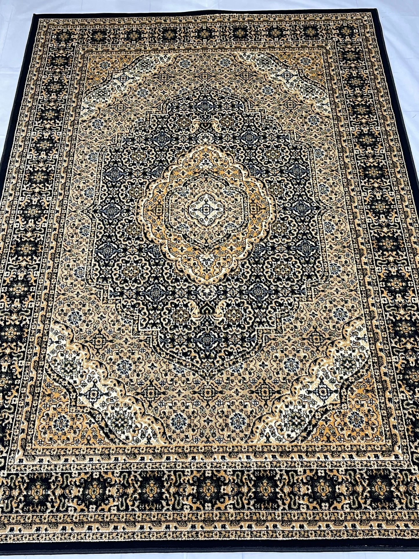 Persian polypropylene Rug,back woven(Article-99-Black) Size : 6.6 ft width x 9.6 ft length (200cm x 290cm)
