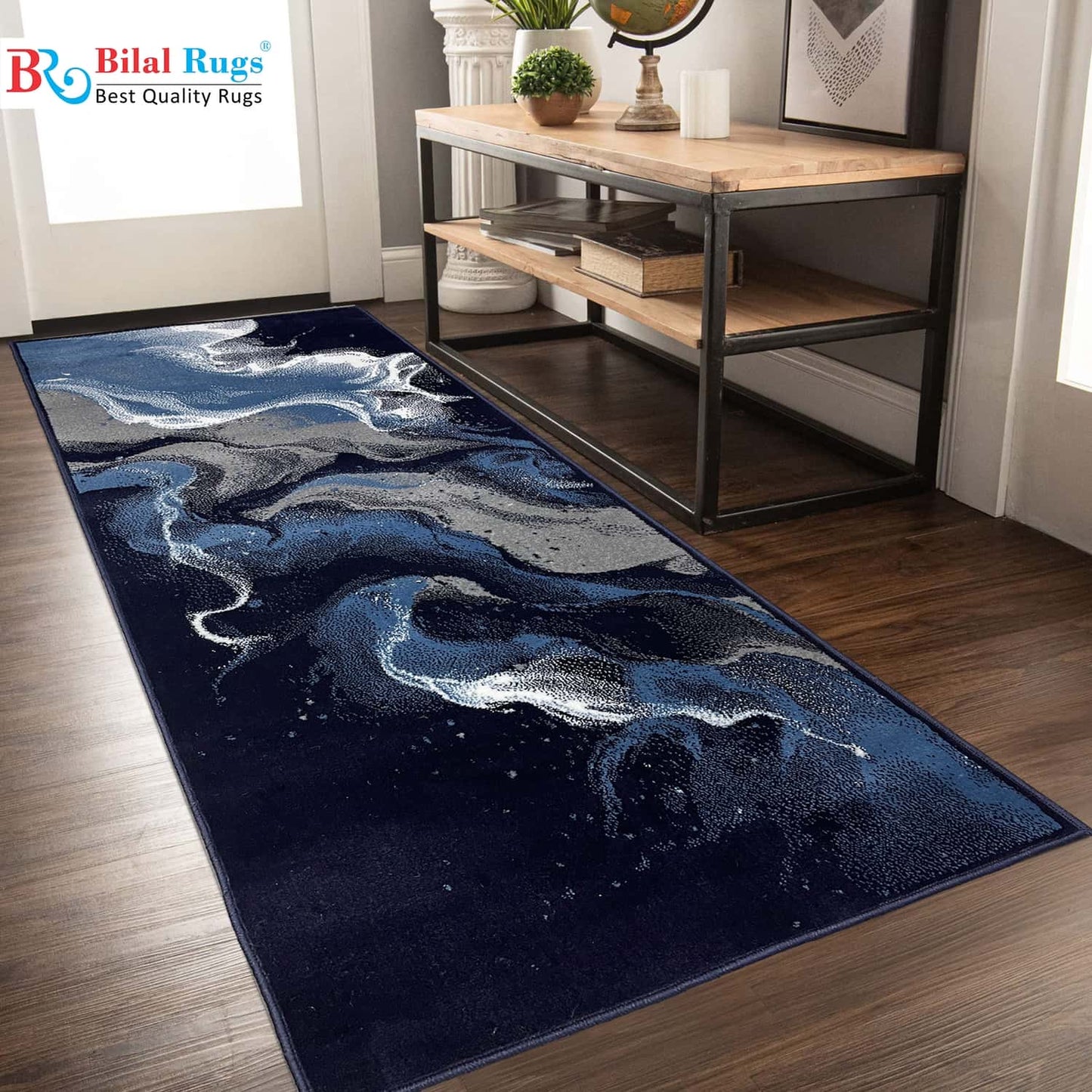 Blue Modern Polypropylene Woven Rug.
Size : 2.6 ft width x 6.6 ft length
(80 cm x 200cm)