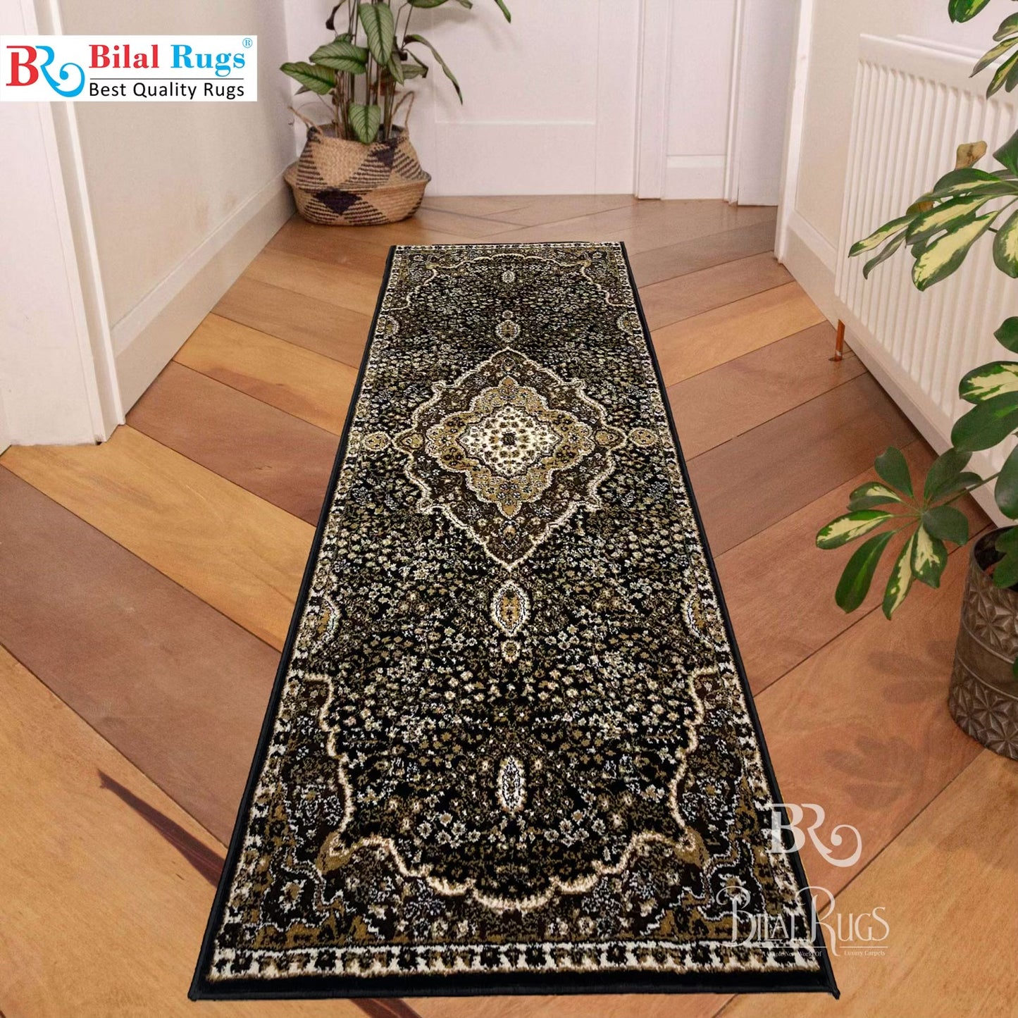 Black Persian Polypropylene Woven Runner.
Size : 2.6 ft width x 6.6 ft length
(80 cm x 200 cm)