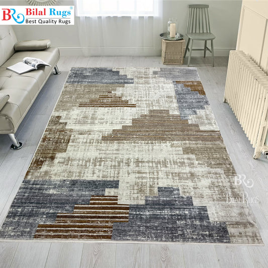 Turkish Polypropylene Silk.(Article-1680-Off white , Grey ,Brown) Size : 5ft width  x 7.3ft length (160 cm x 225cm)