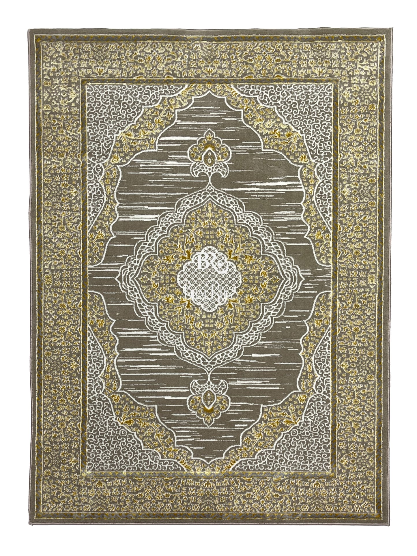 Pakistani Silk Woven Rug.(Article-1460-Light Beige , Gold)
Size : 5ft width  x 7.3ft length (150cm x 220cm)