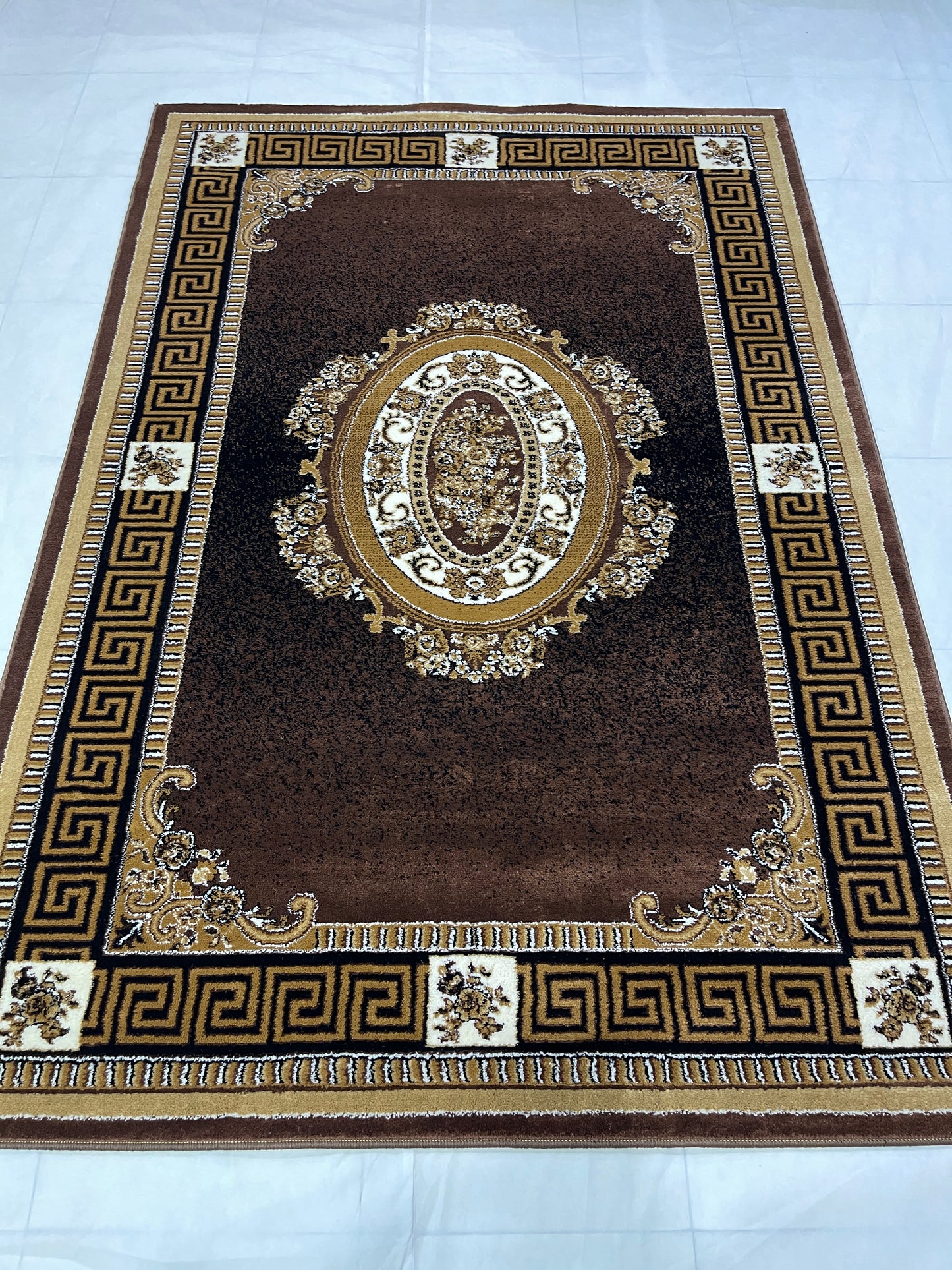 Versace polypropylene Rug,back woven(Article-75-Brown)