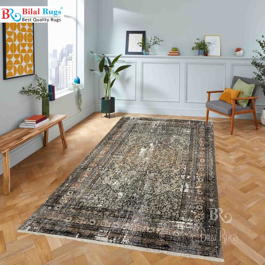 Turkish Polypropylene Silk. Woven Back (Article-1670-Multi )
Size : 5ft width  x 7.3ft length (150cm x 220cm)