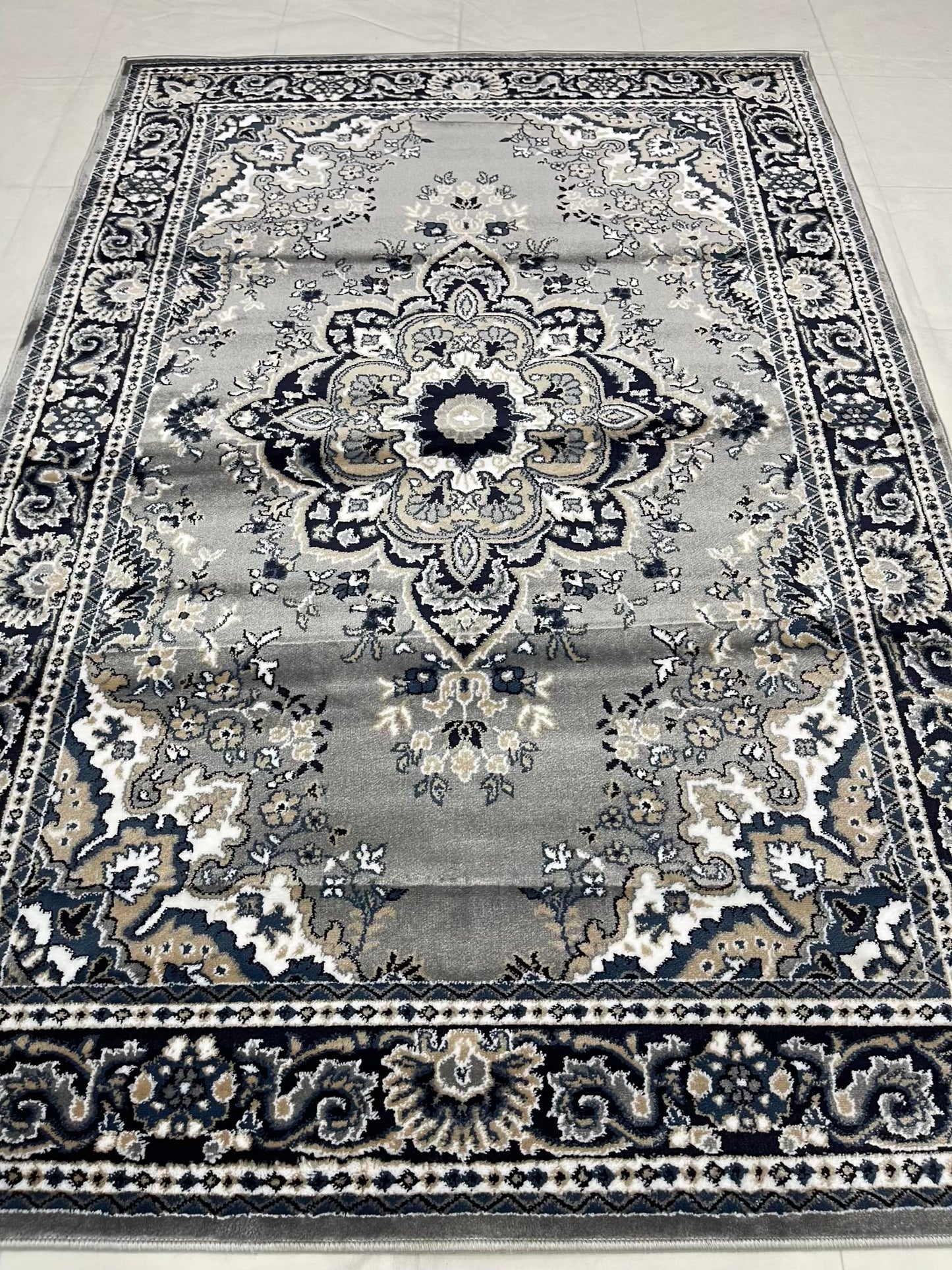 Persian Polypropylene Rug,Back Woven(Article-56-Grey)
Size : 5ft width x 7.3ft length (150cm x 220cm)