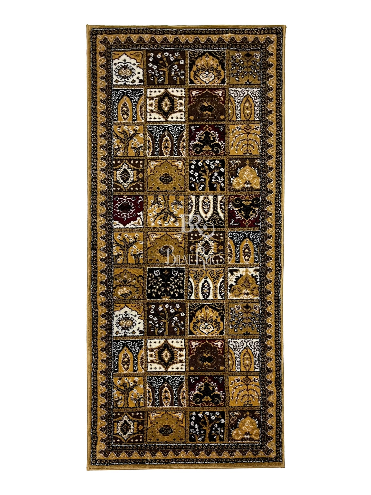 Persian Gold Polypropylene Woven Rug. Size : 2.6 ft width x 6.6 ft length (80 cm x 200cm)