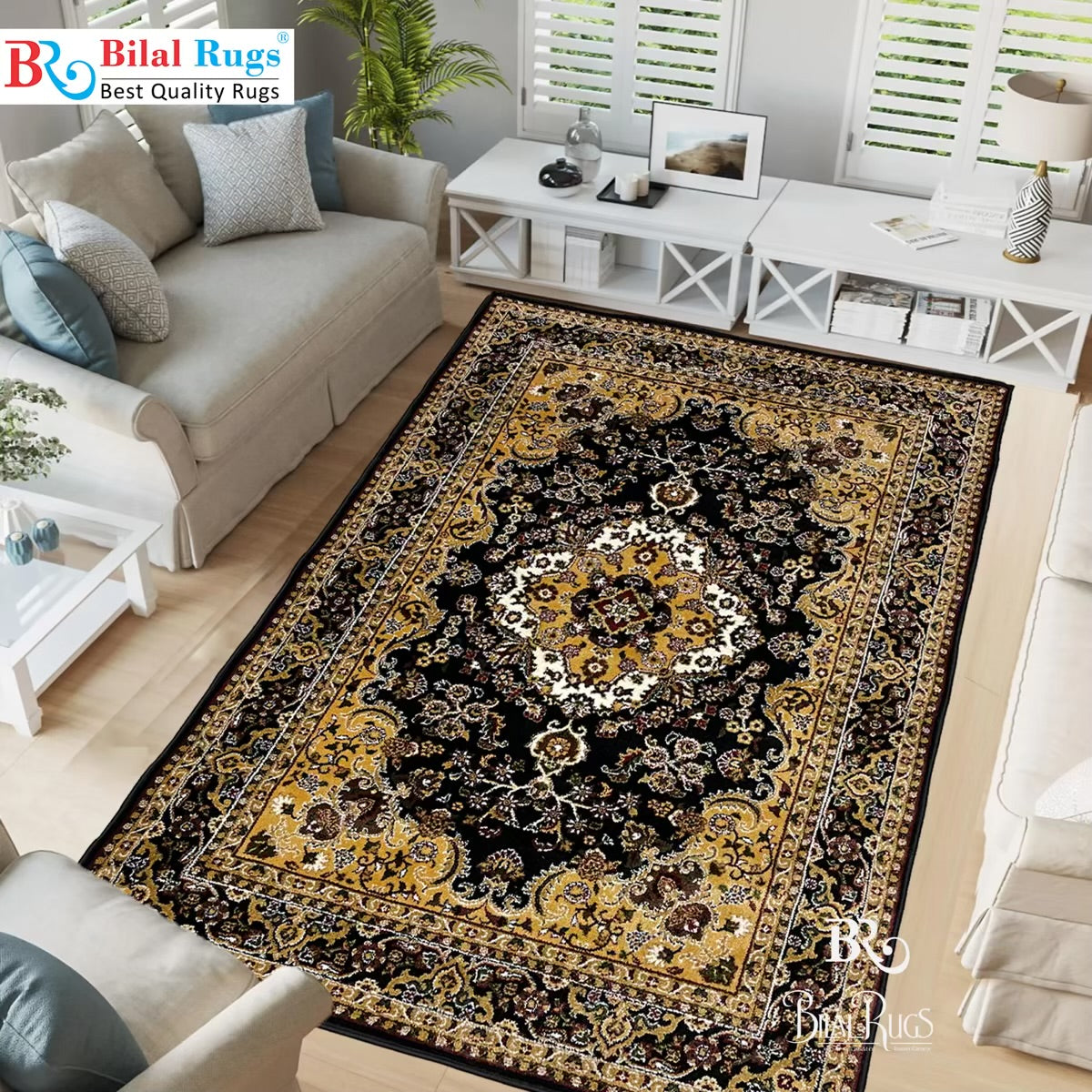 Persian Polypropylene Rug,back woven(Article-55-Black)
Size : 5ft width x 7.3ft length (150cm x 220cm)