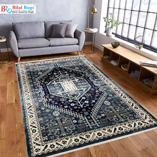 New Turkish Silk (Super Hair) 
Size: 6.6 ft width x 9.6 ft length (200cm x 290cm)
Article -406- Grey , Blue