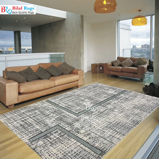 Irani viscose Rug , Woven Back Article-304-Off white , Grey Size : 3 ft width x 5 ft length (100 cm x 150cm)