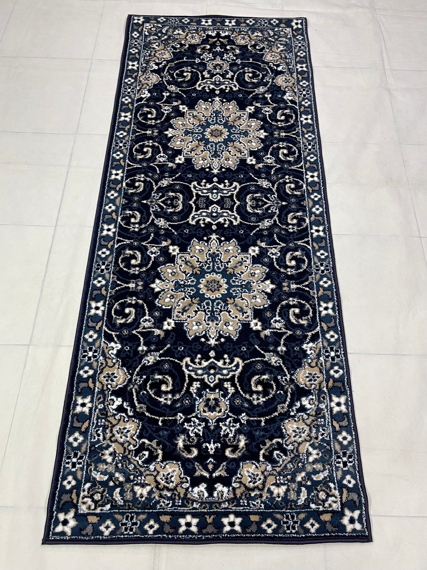 Blue Persian Polypropylene Woven Rug. Size : 2.6 ft width x 6.6 ft length (80 cm x 200cm)