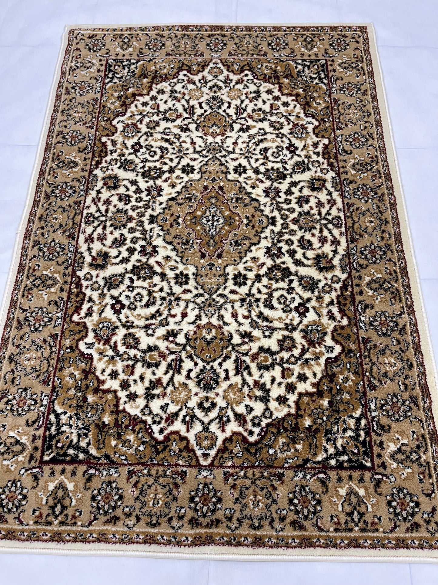 Persian Polypropylene Rug,Woven Back (Article-01-Off White) Size : 3 ft width x 5 ft length (100cm x 150 cm)