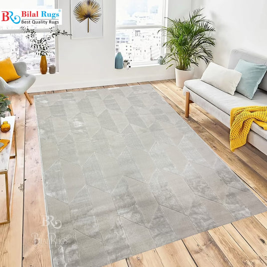 Modern Turkish Silk , Woven Back (Article-1307-White) Size : 5 ft width x 7.3 ft length