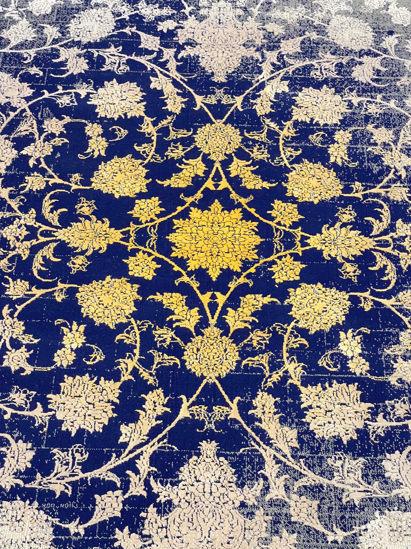 Irani Vintage Woven Rug.
Article -2016-Grey , Yellow , Blue
Size: 6.6 ft width x 9.6 ft length (200cm x 290cm)
