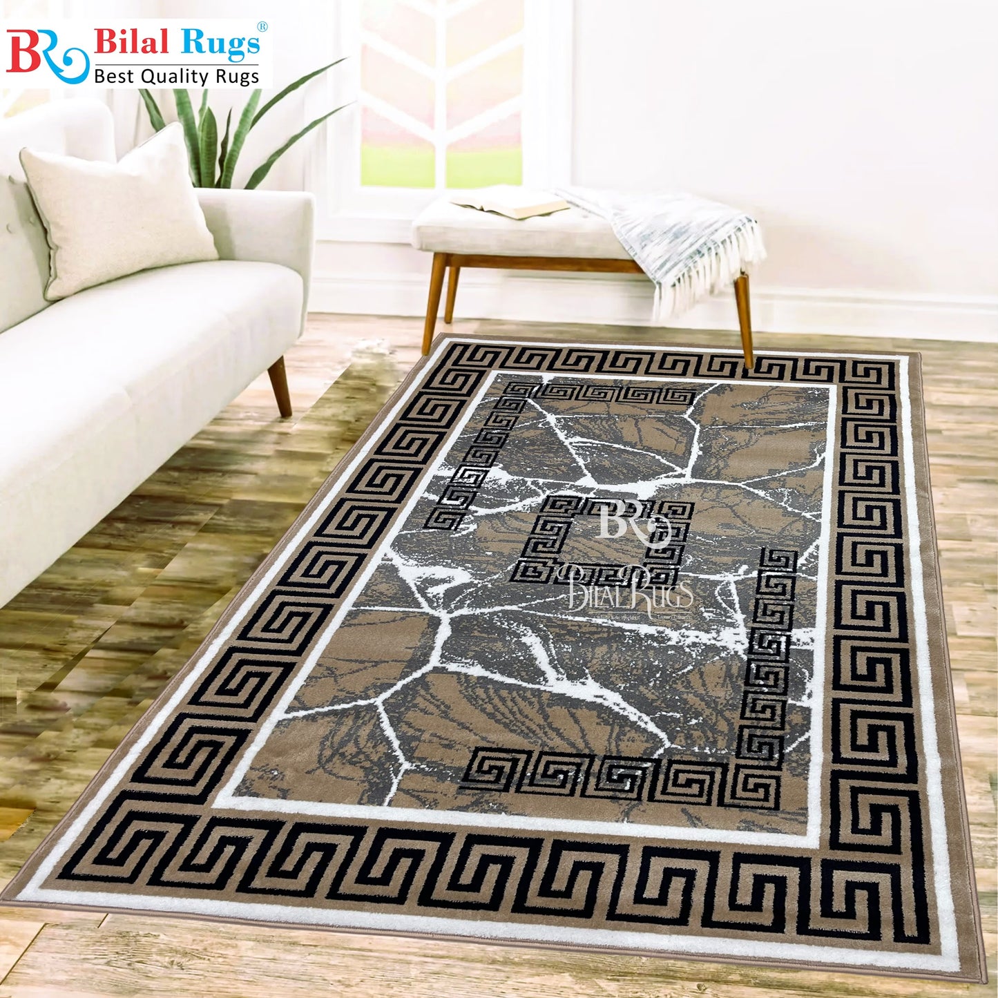 Versace Polypropylene woven Rug.
Article-1299-Mink
Size : 5ft width x 7.3ft length (150cm x 220cm)