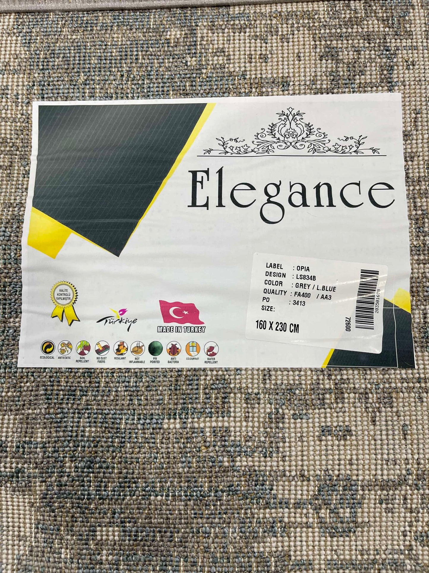 New Turkish Vintage Silky Woven Rug.
Article-1804-Grey & off white 
 Size : 5.3 ft width x 7.8 ft length
(160 cm x 230 cm)