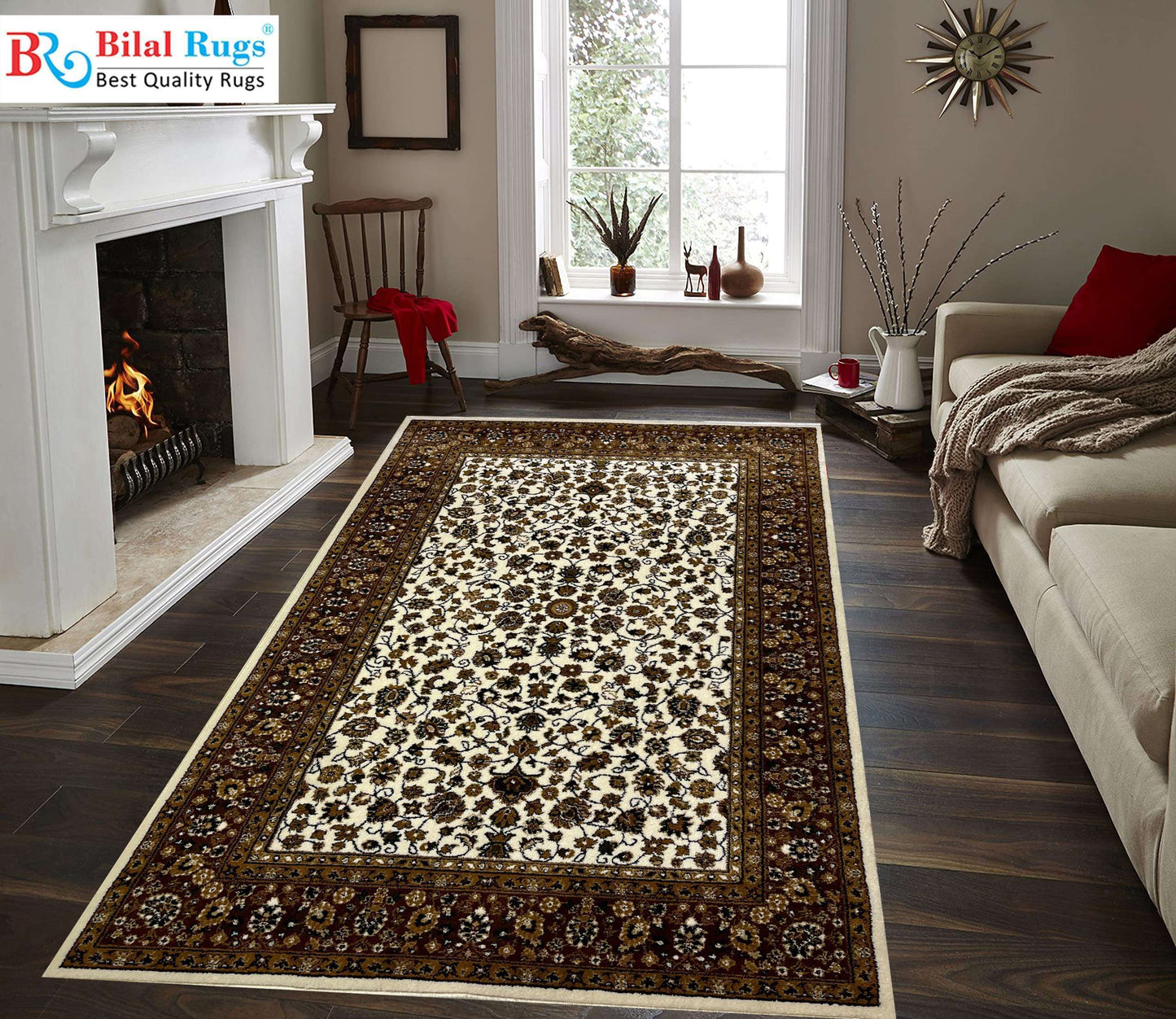 All over Persian polypropylene Rug,back woven(Article-140-off white)