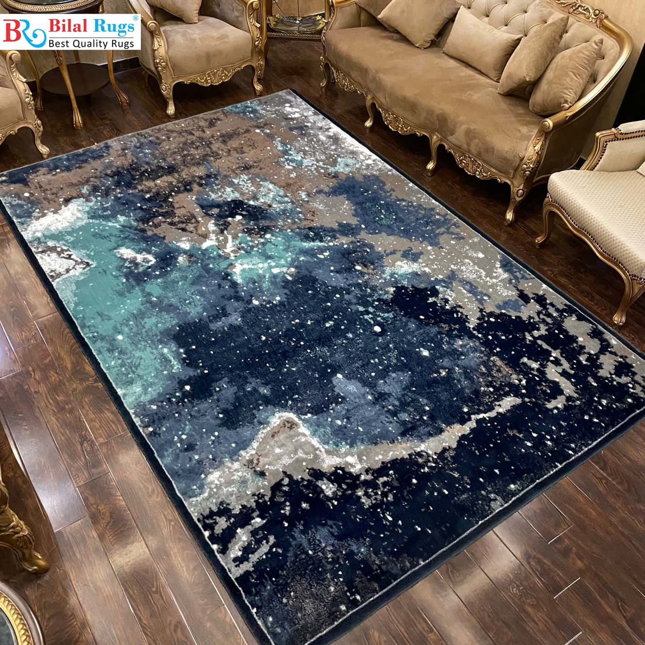 Modern Polypropylene Rug,back woven(Article-1021-Blue)
Size : 5ft width  x 7.3ft length (150cm x 220cm)