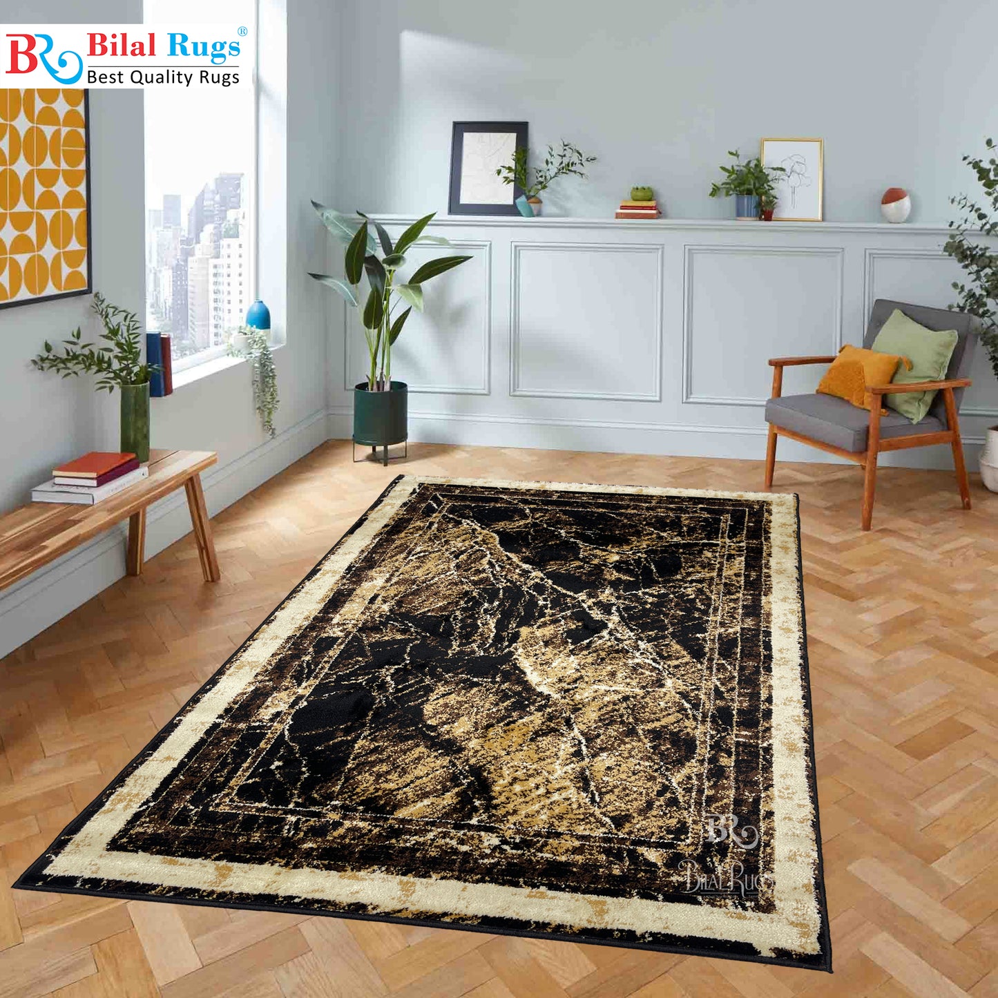 Modern polypropylene Rug,back woven(Article-663-Black)