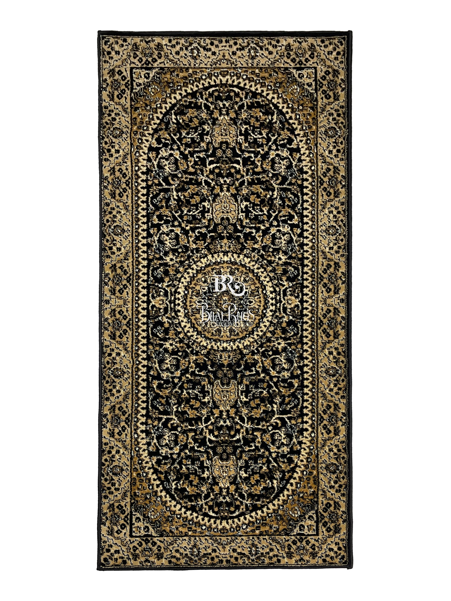 Black Persian Polypropylene Woven Rug.  Size : 2.6 ft width x 6.6 ft length  (80 cm x 200cm)