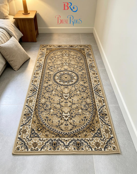 Beige Polypropylene Woven Rug.  Size : 2.6 ft width x 6.6 ft length  (80 cm x 200cm)