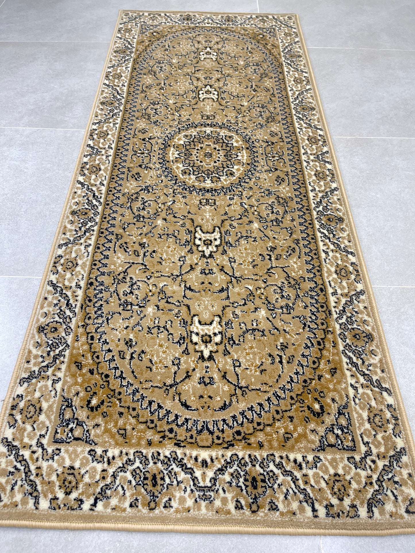 Beige Polypropylene Woven Rug.  Size : 2.6 ft width x 6.6 ft length  (80 cm x 200cm)