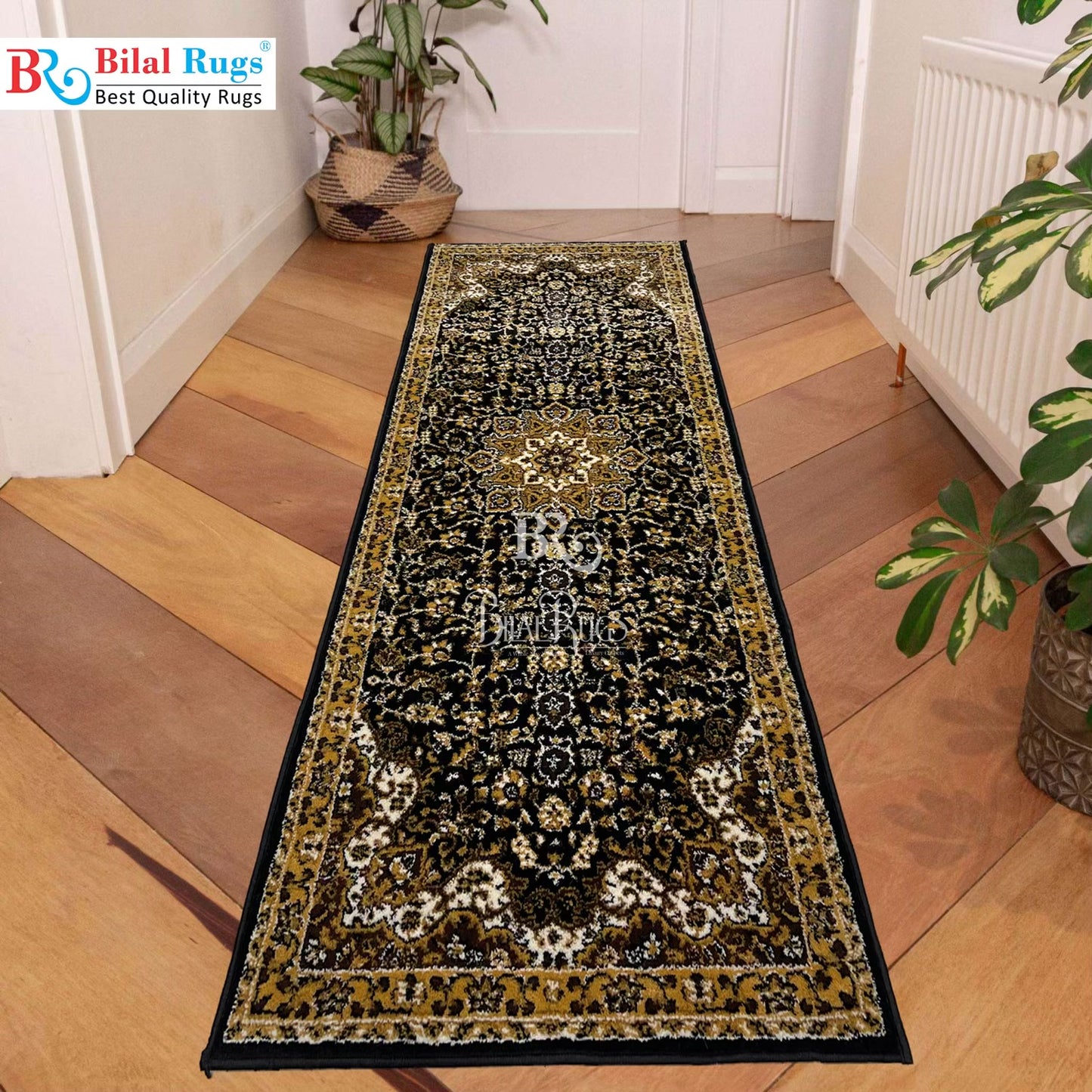 Black Persian Polypropylene Woven Runner.
Size : 2.6 ft width x 6.6 ft length 
( 80 cm x 200cm)