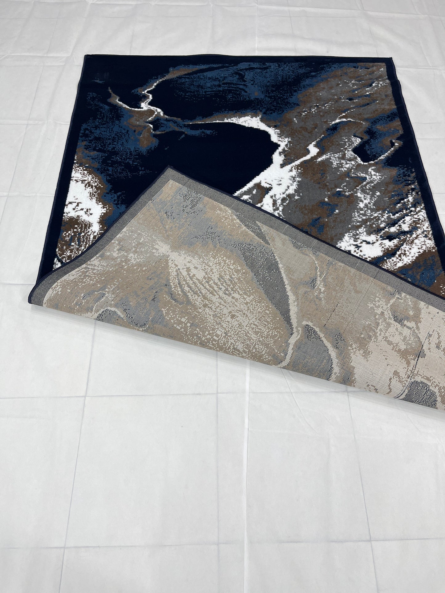 Modern polypropylene Rug,back woven(Article-1221-Dark Blue) Size : 5 ft width x 7.3 ft length ( 150 cm x 220 cm)