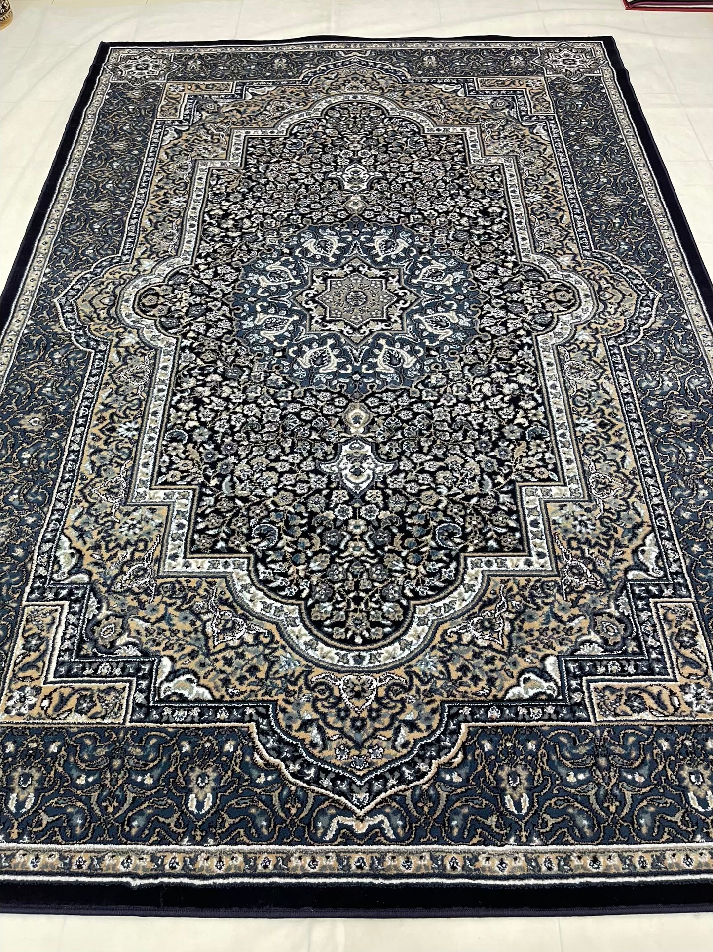 Persian polypropylene Rug,back woven(Article-38-Blue)
Size : 6.6 ft width x 9.6 ft length (200cm x 290cm)