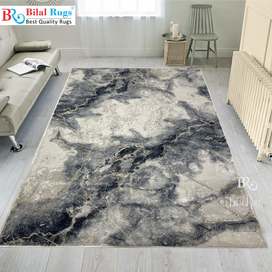 Turkish Polypropylene Silk.(Article-1679-Off white , Grey ) Size : 5ft width  x 7.3ft length (160 cm x 225cm)