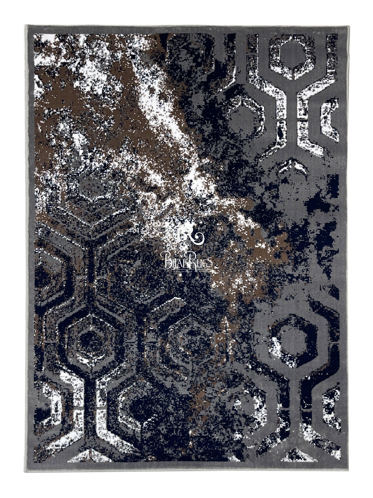 Modern polypropylene Rug,back woven(Article-1056-Grey) Size : 5ft width  x 7.3ft length (150cm x 220cm)