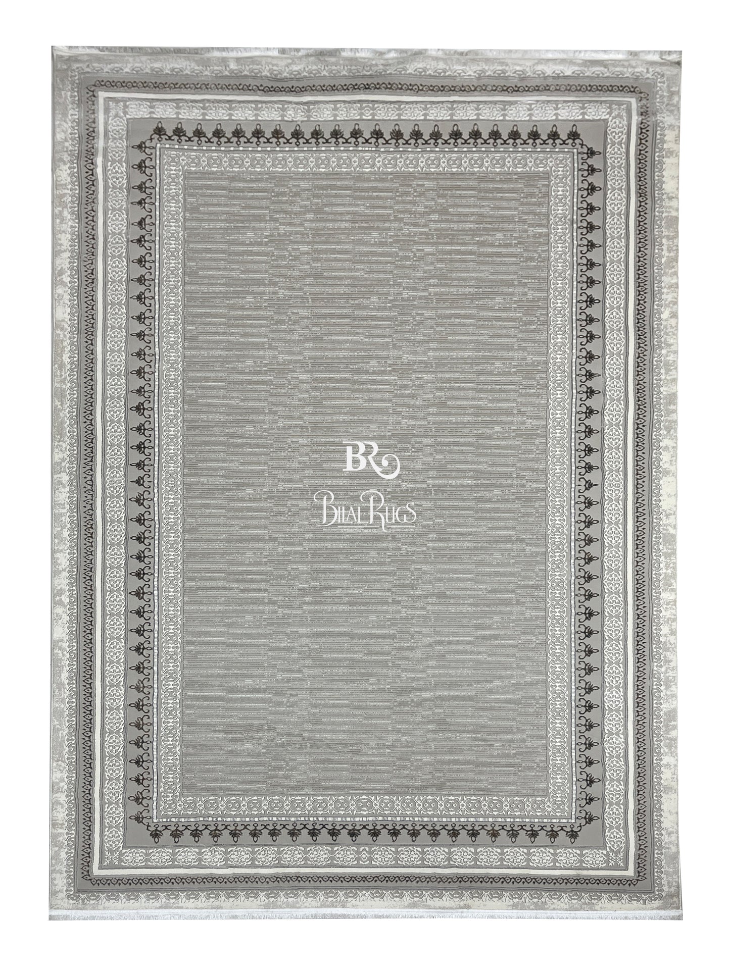 New Turkish Silk (Surya A) 
Size: 6.6 ft width x 9.6 ft length (200cm x 290cm)
Article -615- Off White & Grey